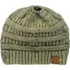 imageCC BeanieTail Soft Stretch Cable Knit Messy High Bun Ponytail Beanie HatConfetti Sage Mix
