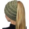 imageCC BeanieTail Soft Stretch Cable Knit Messy High Bun Ponytail Beanie HatConfetti Sage Mix