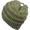 imageCC BeanieTail Soft Stretch Cable Knit Messy High Bun Ponytail Beanie HatConfetti Sage Mix