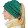 imageCC BeanieTail Soft Stretch Cable Knit Messy High Bun Ponytail Beanie HatConfetti Sea Green