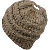 imageCC BeanieTail Soft Stretch Cable Knit Messy High Bun Ponytail Beanie HatConfetti Taupe