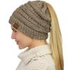 imageCC BeanieTail Soft Stretch Cable Knit Messy High Bun Ponytail Beanie HatConfetti Taupe