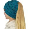 imageCC BeanieTail Soft Stretch Cable Knit Messy High Bun Ponytail Beanie HatConfetti Teal