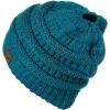 imageCC BeanieTail Soft Stretch Cable Knit Messy High Bun Ponytail Beanie HatConfetti Teal