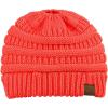 imageCC BeanieTail Soft Stretch Cable Knit Messy High Bun Ponytail Beanie HatCoral
