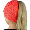 imageCC BeanieTail Soft Stretch Cable Knit Messy High Bun Ponytail Beanie HatCoral