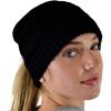 imageCC BeanieTail Soft Stretch Cable Knit Messy High Bun Ponytail Beanie HatCriss Cross Black