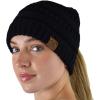imageCC BeanieTail Soft Stretch Cable Knit Messy High Bun Ponytail Beanie HatCriss Cross Black