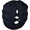 imageCC BeanieTail Soft Stretch Cable Knit Messy High Bun Ponytail Beanie HatCriss Cross Black