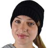 imageCC BeanieTail Soft Stretch Cable Knit Messy High Bun Ponytail Beanie HatCriss Cross Black