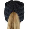imageCC BeanieTail Soft Stretch Cable Knit Messy High Bun Ponytail Beanie HatCriss Cross Dark Melange Gray
