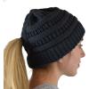 imageCC BeanieTail Soft Stretch Cable Knit Messy High Bun Ponytail Beanie HatCriss Cross Dark Melange Gray