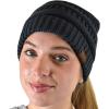 imageCC BeanieTail Soft Stretch Cable Knit Messy High Bun Ponytail Beanie HatCriss Cross Dark Melange Gray