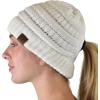 imageCC BeanieTail Soft Stretch Cable Knit Messy High Bun Ponytail Beanie HatCriss Cross Ivory
