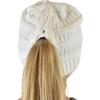 imageCC BeanieTail Soft Stretch Cable Knit Messy High Bun Ponytail Beanie HatCriss Cross Ivory