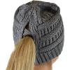 imageCC BeanieTail Soft Stretch Cable Knit Messy High Bun Ponytail Beanie HatCriss Cross Light Melange Gray