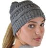 imageCC BeanieTail Soft Stretch Cable Knit Messy High Bun Ponytail Beanie HatCriss Cross Light Melange Gray