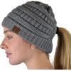 imageCC BeanieTail Soft Stretch Cable Knit Messy High Bun Ponytail Beanie HatCriss Cross Light Melange Gray