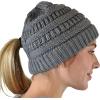 imageCC BeanieTail Soft Stretch Cable Knit Messy High Bun Ponytail Beanie HatCriss Cross Light Melange Gray
