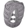 imageCC BeanieTail Soft Stretch Cable Knit Messy High Bun Ponytail Beanie HatCriss Cross Light Melange Gray