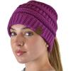 imageCC BeanieTail Soft Stretch Cable Knit Messy High Bun Ponytail Beanie HatCriss Cross Magenta Purple