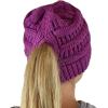 imageCC BeanieTail Soft Stretch Cable Knit Messy High Bun Ponytail Beanie HatCriss Cross Magenta Purple