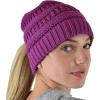 imageCC BeanieTail Soft Stretch Cable Knit Messy High Bun Ponytail Beanie HatCriss Cross Magenta Purple