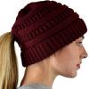 imageCC BeanieTail Soft Stretch Cable Knit Messy High Bun Ponytail Beanie HatCriss Cross Maroon