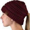 imageCC BeanieTail Soft Stretch Cable Knit Messy High Bun Ponytail Beanie HatCriss Cross Maroon