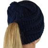 imageCC BeanieTail Soft Stretch Cable Knit Messy High Bun Ponytail Beanie HatCriss Cross Navy