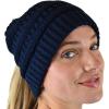 imageCC BeanieTail Soft Stretch Cable Knit Messy High Bun Ponytail Beanie HatCriss Cross Navy