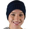 imageCC BeanieTail Soft Stretch Cable Knit Messy High Bun Ponytail Beanie HatCriss Cross Navy