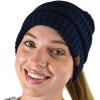 imageCC BeanieTail Soft Stretch Cable Knit Messy High Bun Ponytail Beanie HatCriss Cross Navy