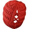 imageCC BeanieTail Soft Stretch Cable Knit Messy High Bun Ponytail Beanie HatCriss Cross Red