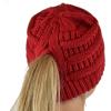 imageCC BeanieTail Soft Stretch Cable Knit Messy High Bun Ponytail Beanie HatCriss Cross Red