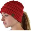 imageCC BeanieTail Soft Stretch Cable Knit Messy High Bun Ponytail Beanie HatCriss Cross Red