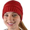 imageCC BeanieTail Soft Stretch Cable Knit Messy High Bun Ponytail Beanie HatCriss Cross Red