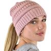 imageCC BeanieTail Soft Stretch Cable Knit Messy High Bun Ponytail Beanie HatCriss Cross Rose