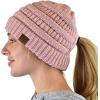 imageCC BeanieTail Soft Stretch Cable Knit Messy High Bun Ponytail Beanie HatCriss Cross Rose
