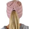 imageCC BeanieTail Soft Stretch Cable Knit Messy High Bun Ponytail Beanie HatCriss Cross Rose