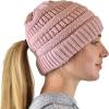 imageCC BeanieTail Soft Stretch Cable Knit Messy High Bun Ponytail Beanie HatCriss Cross Rose