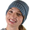 imageCC BeanieTail Soft Stretch Cable Knit Messy High Bun Ponytail Beanie HatCriss Cross Steel Blue