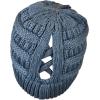 imageCC BeanieTail Soft Stretch Cable Knit Messy High Bun Ponytail Beanie HatCriss Cross Steel Blue