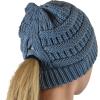 imageCC BeanieTail Soft Stretch Cable Knit Messy High Bun Ponytail Beanie HatCriss Cross Steel Blue