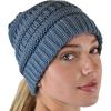 imageCC BeanieTail Soft Stretch Cable Knit Messy High Bun Ponytail Beanie HatCriss Cross Steel Blue