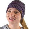 imageCC BeanieTail Soft Stretch Cable Knit Messy High Bun Ponytail Beanie HatCriss Cross Violet