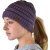 imageCC BeanieTail Soft Stretch Cable Knit Messy High Bun Ponytail Beanie HatCriss Cross Violet