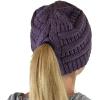 imageCC BeanieTail Soft Stretch Cable Knit Messy High Bun Ponytail Beanie HatCriss Cross Violet