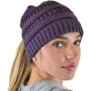 imageCC BeanieTail Soft Stretch Cable Knit Messy High Bun Ponytail Beanie HatCriss Cross Violet