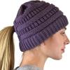 imageCC BeanieTail Soft Stretch Cable Knit Messy High Bun Ponytail Beanie HatCriss Cross Violet